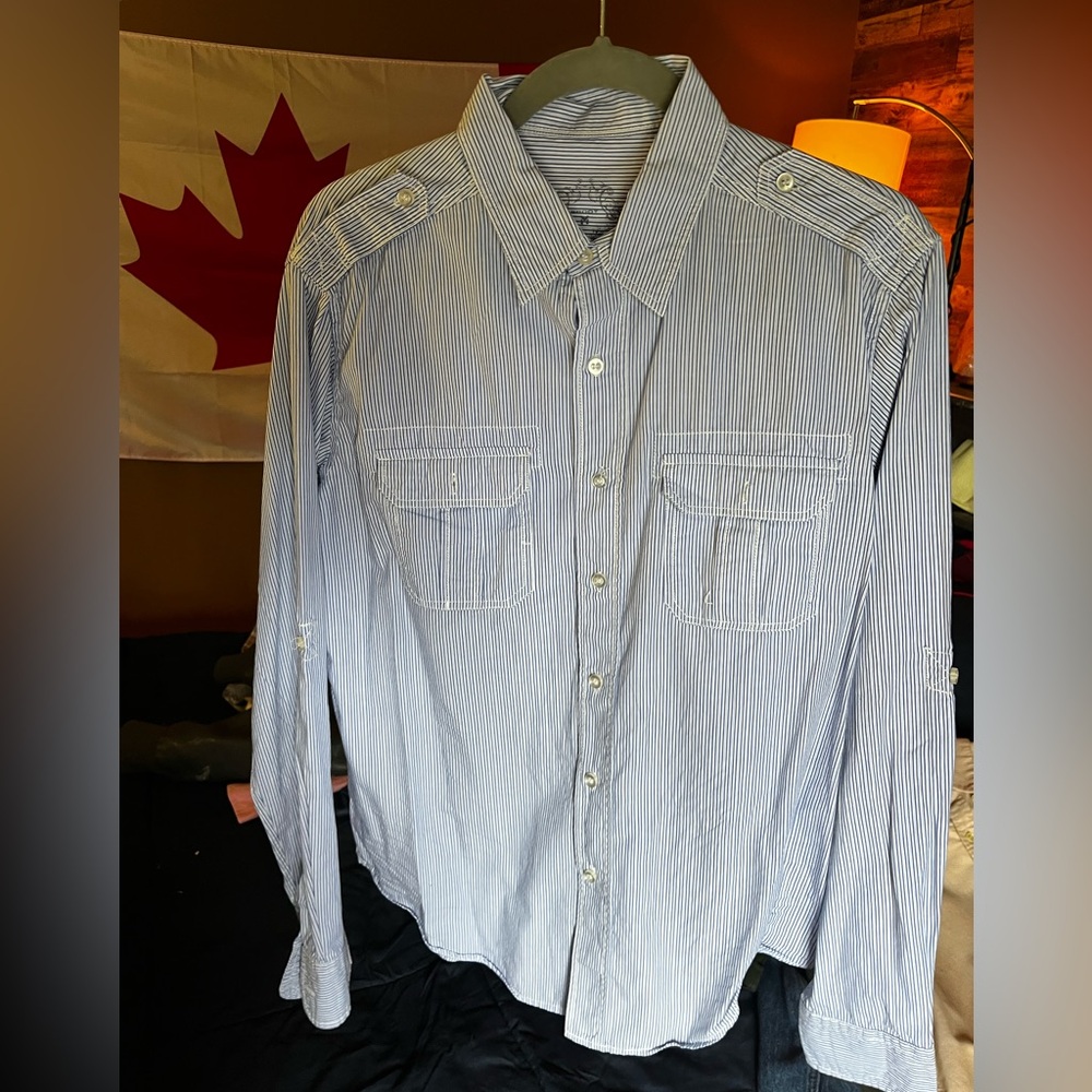 Men's Blue Striped Casual Button-Down Shirt